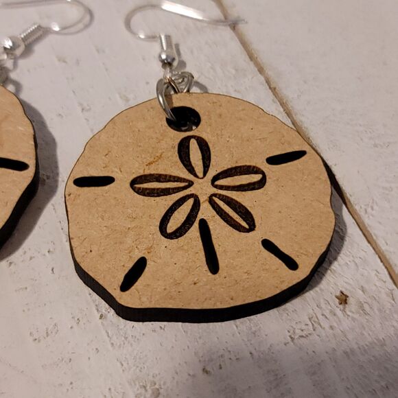 Handmade Laser Cut Sand Dollar Dangle Earrings – Beach Inspired Boho Jewelry - Picture 5 of 6